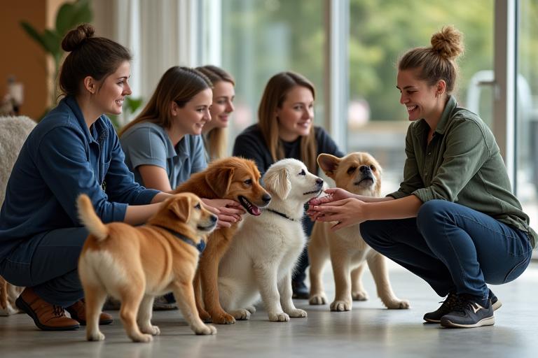Equipo de entrenadores de LunaCanis Academy trabajando con perros